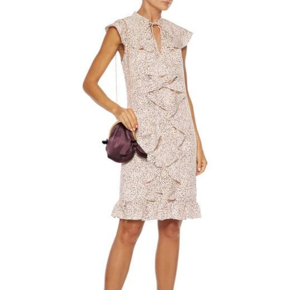 Mikael Aghal Natural Polka Dot Ruffle Dress 👗 Size 10